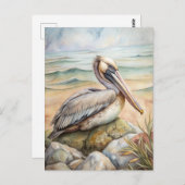 Pelican op het strand briefkaart (Voorkant / Achterkant)