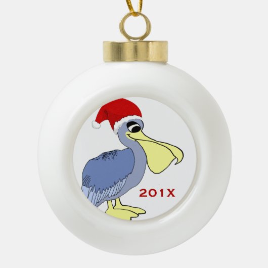 Pelican Santa Kerstkerst Keepomwille Keramische Bal Ornament (Voorkant)