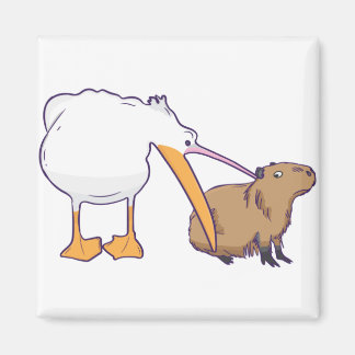 Pelican Tries to Eat Capybara Funny Cute Kawaii Magneet