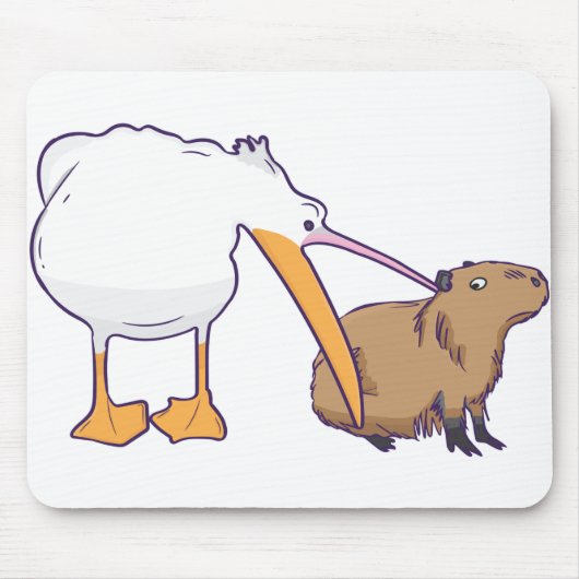 Pelican Tries to Eat Capybara Funny Cute Kawaii Muismat (Voorkant)