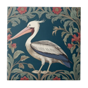 Pelican William Morris stijl Links Zee Marine Bird Tegeltje