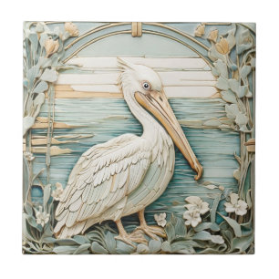 Pelican Zee Bird Art Nouveau Faux R Relief Mint Tegeltje
