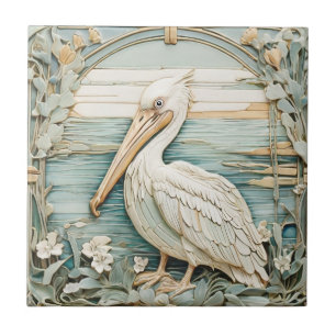 Pelican Zee Bird Art Nouveau Faux Relief Mint Tegeltje
