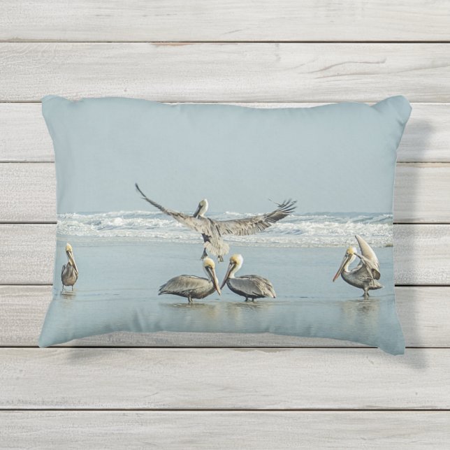 Pelicans Beach Océan Bleu Extérieur Accent Coussin (Dos)