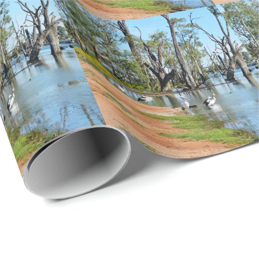 Pelicans Sunbaking River Murray, Papier Cadeau (Coin rond)