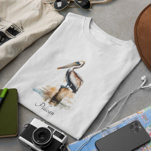 Pelikaan die op een paal staan waterverf aanpasbaa t-shirt