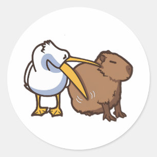 Pelikaan probeert Capybara Funny Meme te eten Ronde Sticker