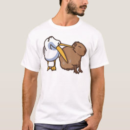 Pelikaan probeert Capybara Funny Meme te eten T-shirt