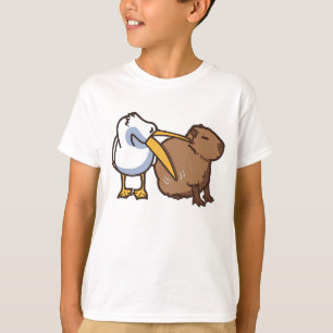 Pelikaan probeert Capybara Funny Meme te eten T-shirt