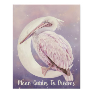 Pelikaan vogel baby slapen op de maan perfect poster