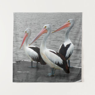 Pelikaan Zee Vogel Minimalistische Kleur Pop Fotog Wandkleed