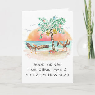 Pelikanen en Palmboom Strand Kust Kerstmis  Feestdagen Kaart