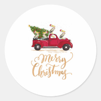 Pelikanen rijden met kerstbomen Tr Ronde Sticker
