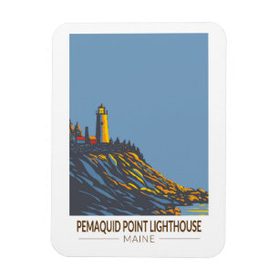 Pemaquid Point Lighthouse Maine Travel Art Vintage Magneet