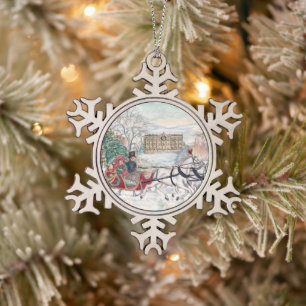 Pemberley Sleigh Ride - Jane Austen Tin Sneeuwvlok Ornament
