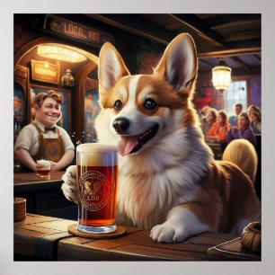 Pembroke Corgi Drink een biertje in de kroeg Poster
