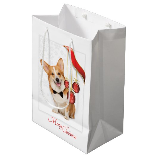 Pembroke Corgi Kerstmis Medium Cadeauzakje (Voorkant Gekanteld)