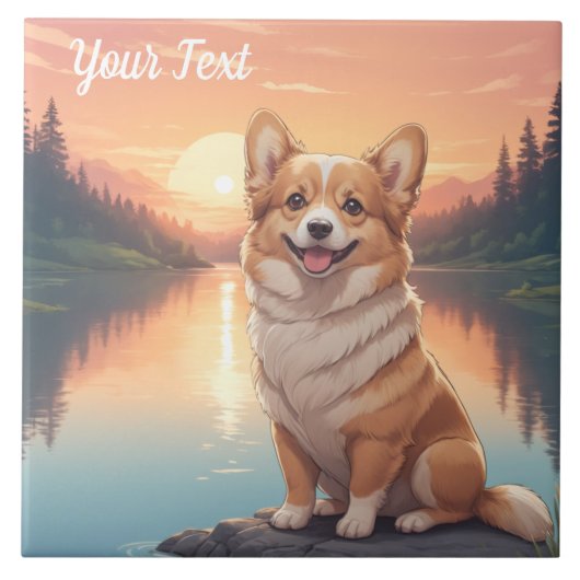 Pembroke Welsh Corgi bij het meer Tegeltje (Voorkant)