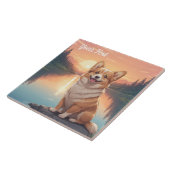 Pembroke Welsh Corgi bij het meer Tegeltje (Zijkant)
