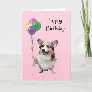 Pembroke Welsh Corgi, Birthday Balloons Kaart