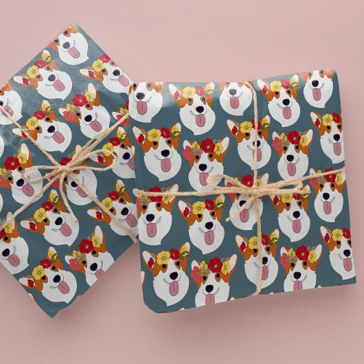 Pembroke Welsh Corgi Blauwgroen Cartoon Wrapping P Cadeaupapier