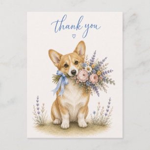 Pembroke Welsh Corgi Bloemenboeket Dank je wel Briefkaart