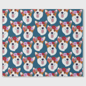 Pembroke Welsh Corgi Blue Cartoon Wrapping Paper Cadeaupapier (Vlak)