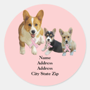 Pembroke Welsh Corgi borstkanker adreslabel Ronde Sticker
