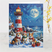 Pembroke Welsh Corgi Christmas Lighthouse Holiday Kaart (Gele Bloem)