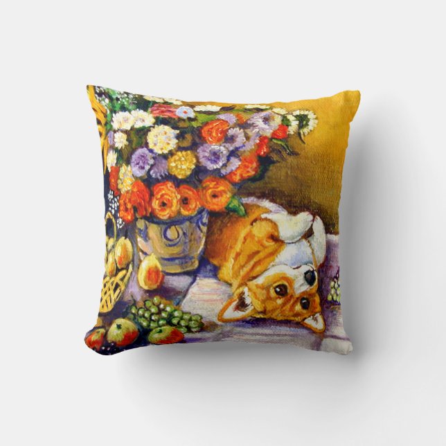 Pembroke Welsh Corgi Coussin Floral (Recto)