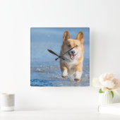 Pembroke Welsh Corgi Dog aan het strand Vierkante Klok (Huis)