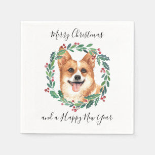 Pembroke Welsh Corgi Dog Elegant Merry Kerstmis Servet