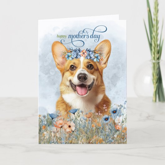 Pembroke Welsh Corgi Dog Wildflowers Mother's Day Feestdagen Kaart (Voorkant)