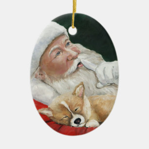 Pembroke Welsh Corgi en Santa Art Ornament