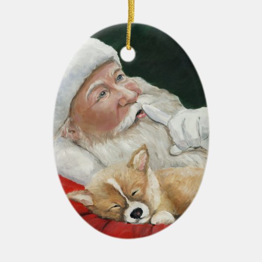 Pembroke Welsh Corgi en Santa Art Ornament (Voorkant)