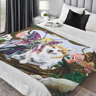 Pembroke Welsh Corgi Fairy Fantasy Fleece Deken