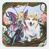 Pembroke Welsh Corgi Fairy Fantasy Vierkante Sticker (Voorkant)