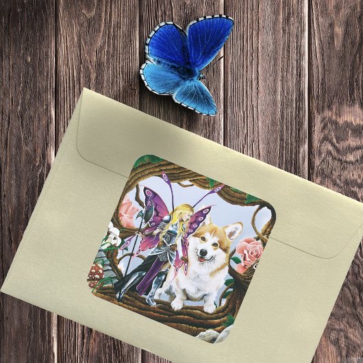 Pembroke Welsh Corgi Fairy Fantasy Vierkante Sticker