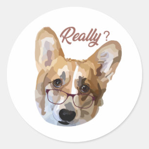 Pembroke Welsh Corgi Hand getekende digitale kunst Ronde Sticker