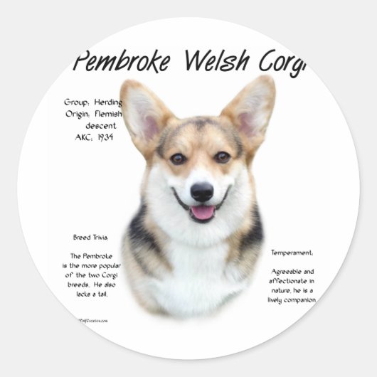 Pembroke Welsh Corgi History Design Ronde Sticker (Voorkant)