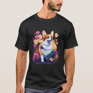 pembroke welsh corgi hond door Flowers Vintage S T-shirt