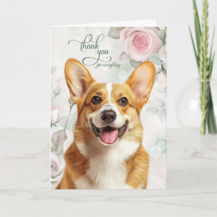 Pembroke Welsh Corgi-hond en roze rozen Bedankkaart