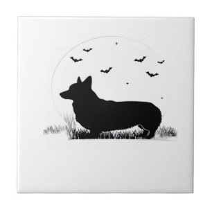Pembroke Welsh Corgi Hond ? Halloween Maan Silhoue Tegeltje