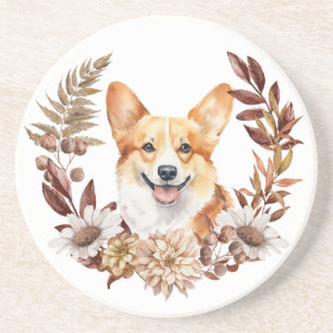 Pembroke Welsh Corgi Hond Herfstkrans Zandsteen Onderzetter