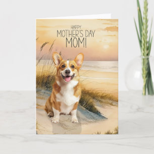 Pembroke Welsh Corgi Hond Strand Moederdag Feestdagen Kaart