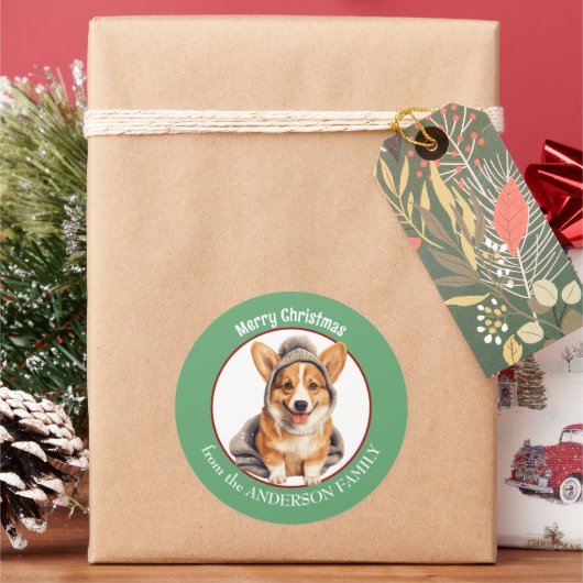 Pembroke Welsh Corgi in Winter Pet Kerst Ronde Sticker (Feestdagen)