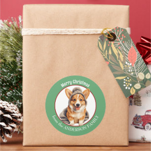 Pembroke Welsh Corgi in Winter Pet Kerst Ronde Sticker