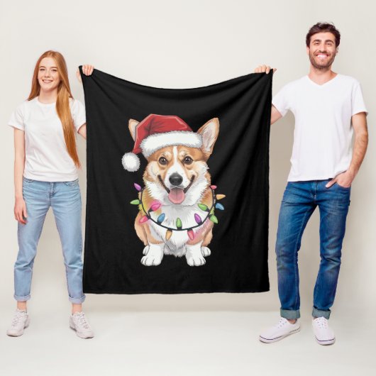 Pembroke Welsh Corgi Kerstboom Lichten Fleece Deken (In situ)