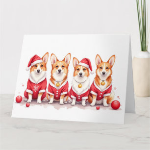Pembroke Welsh Corgi Kerstjurk Kerstman Hoed Kaart