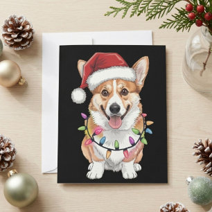 Pembroke Welsh Corgi Kerstman Kerstboom Lichtjes Feestdagenkaart